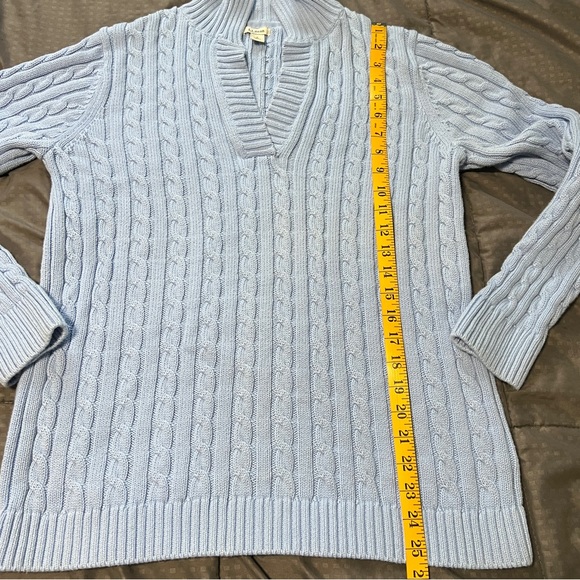 Llbean l.l. Bean blue cable knit sweater vneck size large - Picture 4 of 7